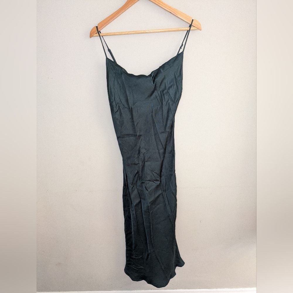 Zara Dark Emerald Green Midi Slip Dress Size XS